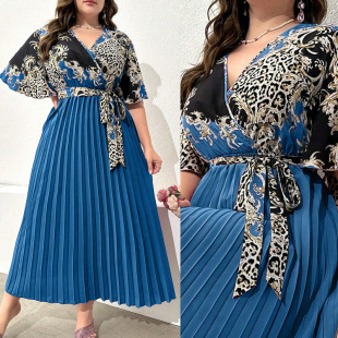 in stock Retro Hong Kong Style Floral dress 2025 New Style Heavy Industry Pleated High Waist Elegant Goddess Style Long Skirt