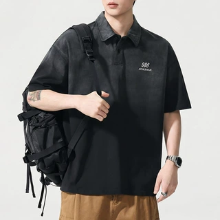 新款重磅渐变水洗POLO纯棉T恤男装夏季潮牌刺绣短袖翻领T恤上衣服