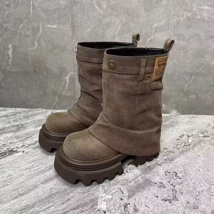 厚底增高大黄靴子女2025新款秋季工装靴英伦风马丁靴户外登山短靴|undefined