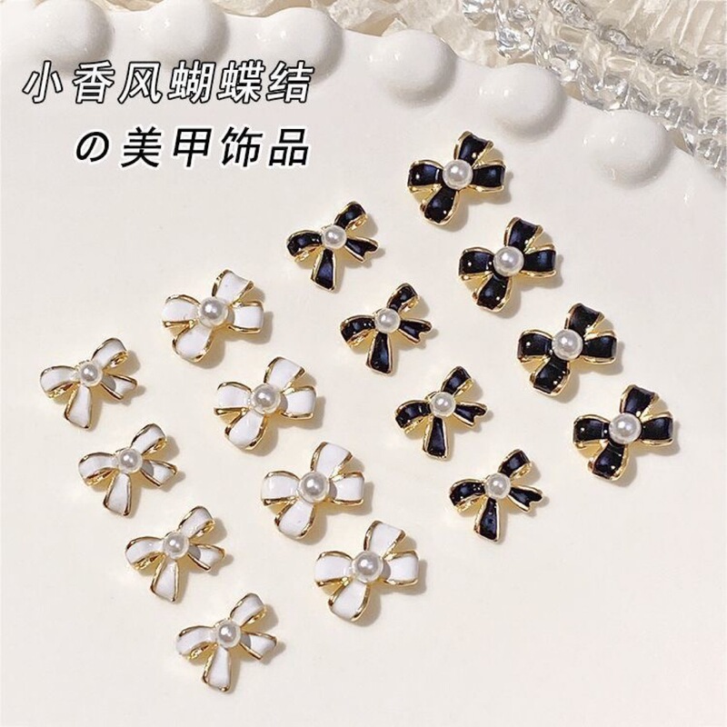 New Internet Celebrity Small Fragrance Style Manicure Alloy Jewelry Dripping Oil Pearl Bow Black and White Simple French Nail Decoration New Internet Celebrity Small Fragrance Style Manicure Alloy Jewelry Dripping Oil Pearl Bow Black and White Simple French Nail Decoration