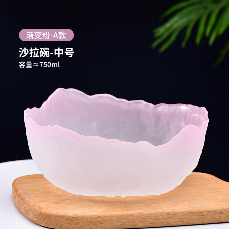 Venta al por mayor estilo nórdico patrón de martillo transparente borde dorado ensaladera de vidrio hogar plato de fruta de postre de alto aspecto vegetal