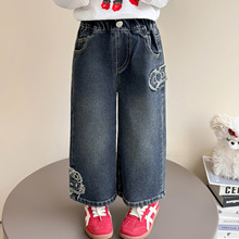 女童裤子春秋款2025新款儿童洋气KT猫直筒裤宝宝秋装牛仔裤长裤潮