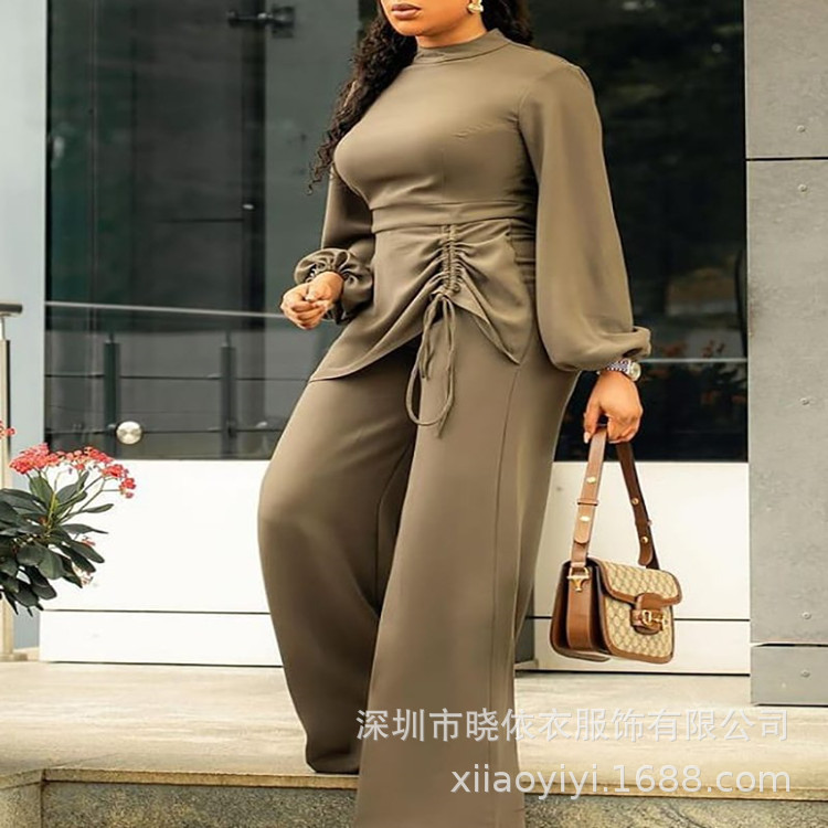 2021 otoño transfronterizo manga larga color sólido moda cintura alta suelta versión de moda costura mono delgado de las mujeres