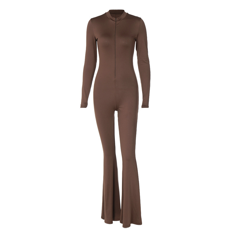 Women Clothing Winter Solid Color Tight Zipper Sports Yoga Jumpsuit