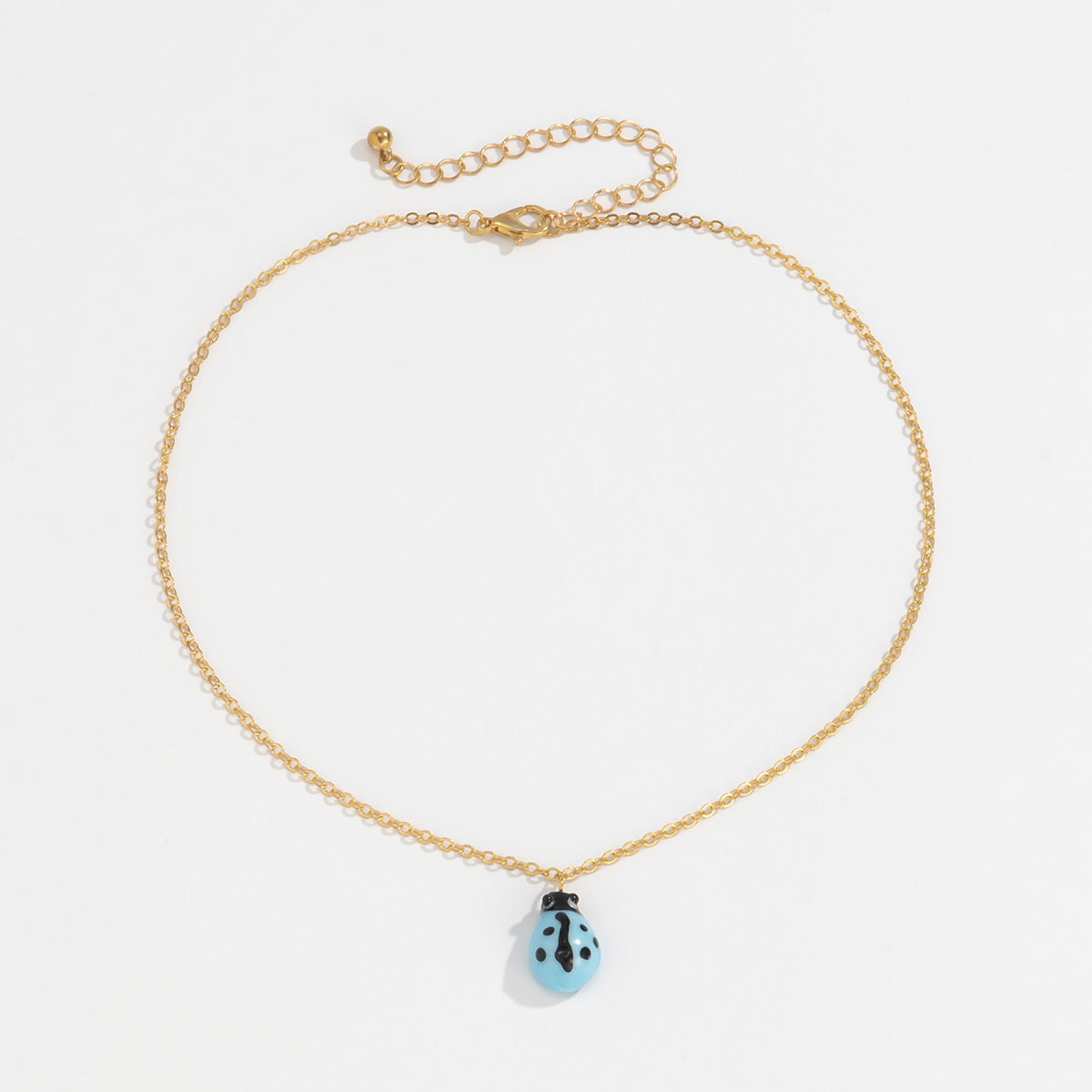 复古简约七星瓢虫吊坠项链 气质单层金属细链条琉璃项饰 欧美跨境