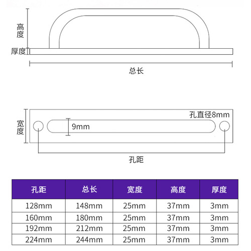 Aluminum alloy punch-free cabinet door handle balcony sliding door surface-mounted adhesive handle wooden door drawer handle matte black