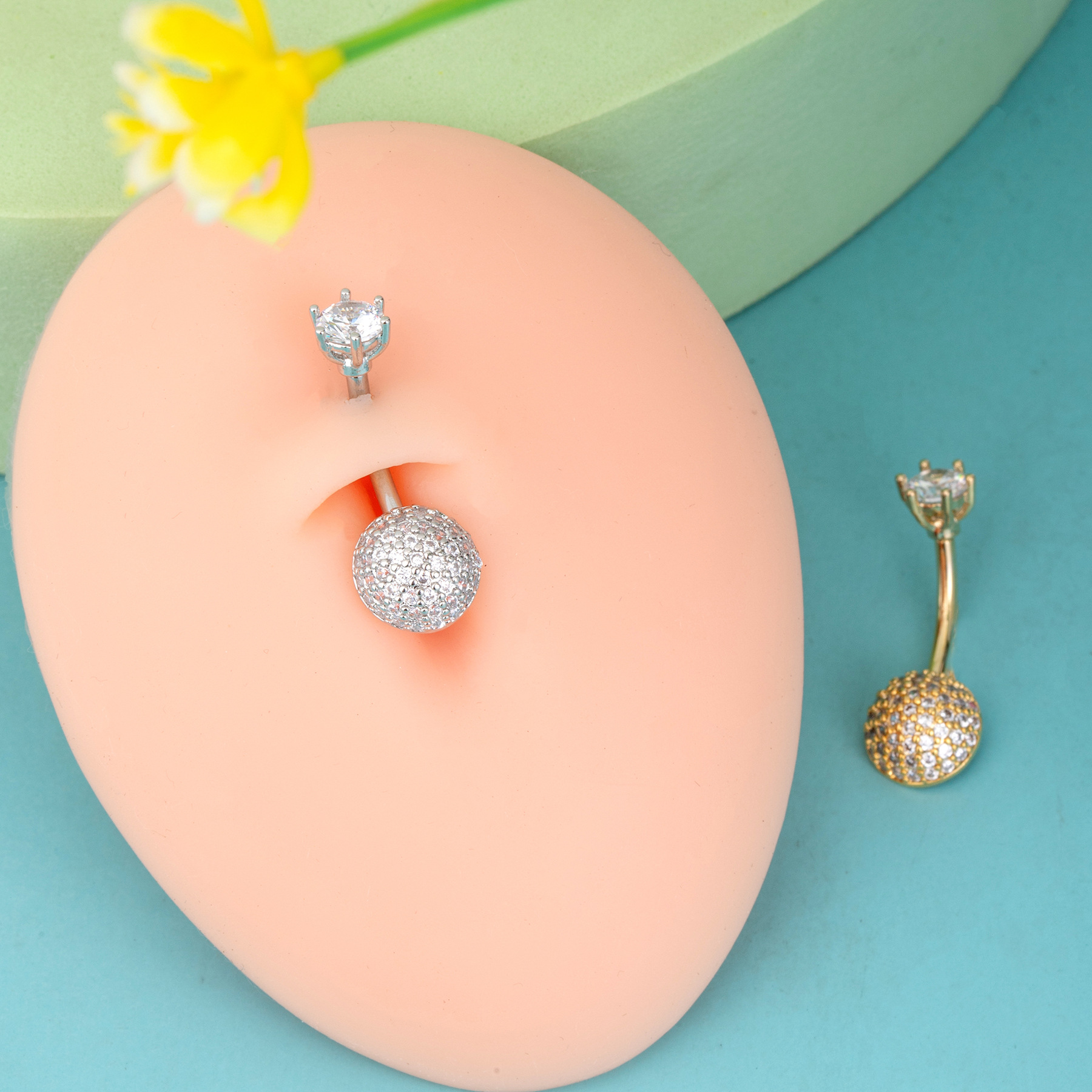 Belly Button Ring With Crown Head And Round Zirconia Stud_voghion.com