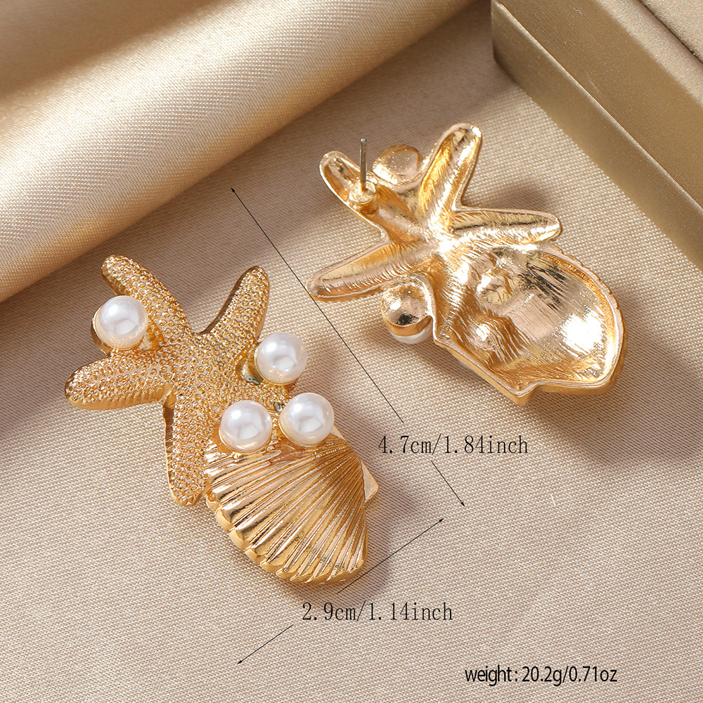 Alloy Material 1 Pair Marine Style Starfish Shell Alloy Drop Earrings Ear Studs