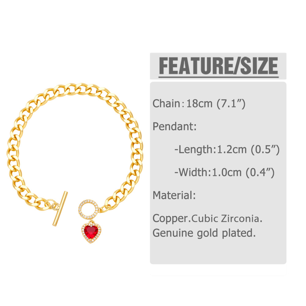 Fashion Heart Shape Copper Plating Inlay Zircon Bracelets 1 Piece