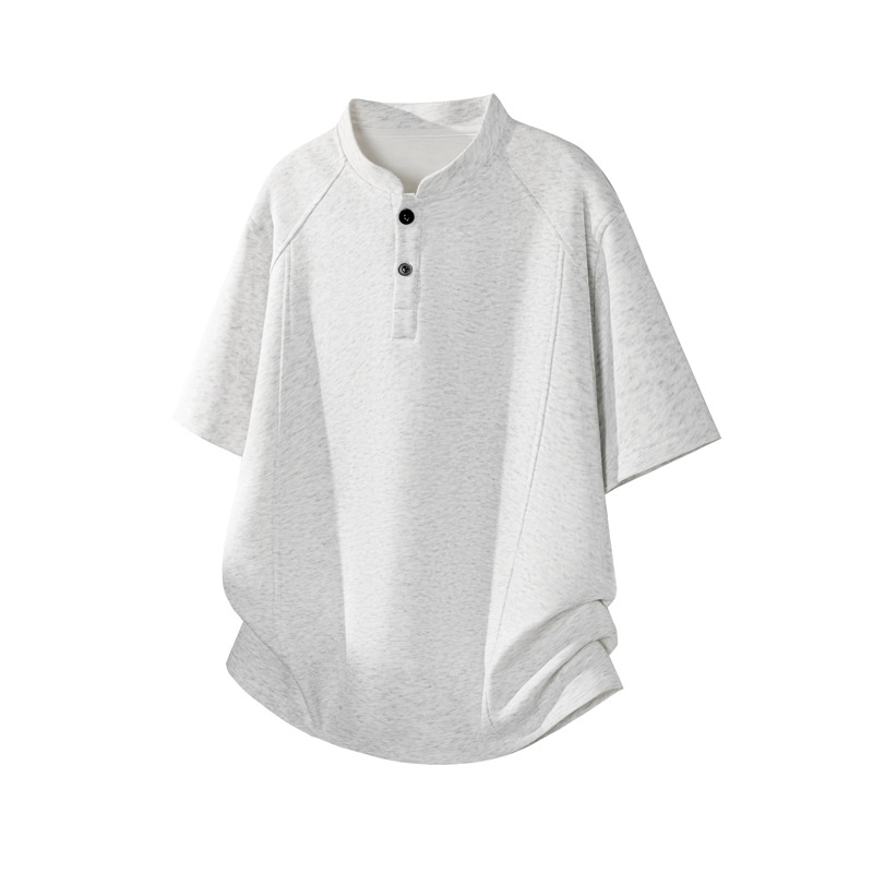 T-shirt High Street Henry da uomo, top corto casual versatile e di tendenza per la primavera, con colletto alla coreana in stile americano e maniche corte_voghion.com