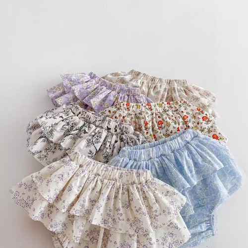 Baby Girl's 0-2 Years Summer Korean Style Super Cute Cake Puff Pants Children's Clothing Birthday Outfit with Floral Patterns