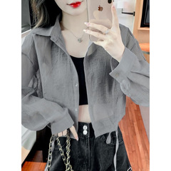日焼け止め服の薄紗の女性の夏の超薄の短いタイプのその他/その他の上着のブラウスはスカートの外で掛けます。
