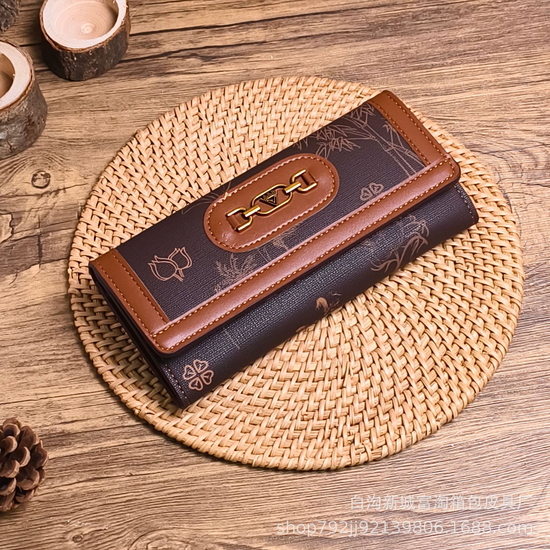 Cartera larga de dama en stock, botón exquisito, cartera de cambio de tarjeta múltiple, billete grande