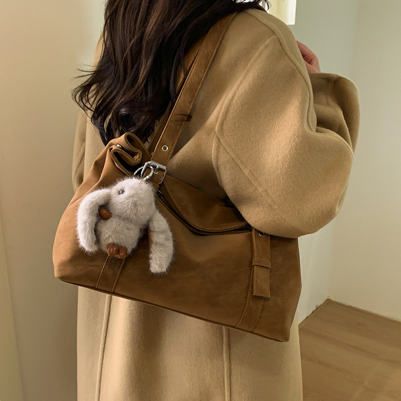Large Capacity Suede Tote Bag For Women 2025 New Boston Bag Effortless Style Handbag Commuter Elegant Shoulder Bag - Thumbnail 2