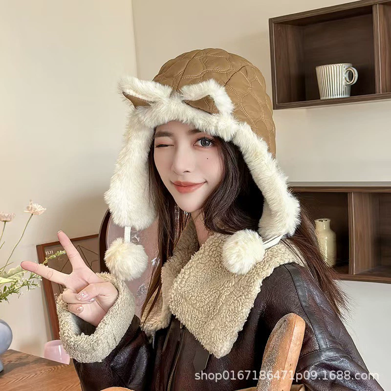 Cute velvet demi-season fleece keep warm hat