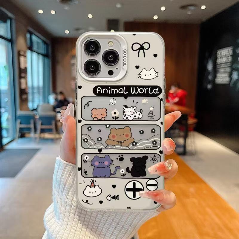 Fun Cat and Bear Suitable for Apple 17Promax Mobile Phone Case Iphone16 Cute 13/12/11 Popular Model Xr