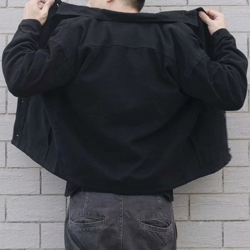 Japonés marca de moda retro primavera y otoño delgada Denim coat hombres negro guapo suelta chaqueta los