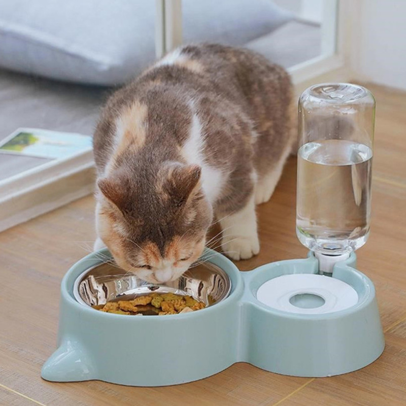 宠物塑料猫碗狗盆狗碗双碗自动续水食盆狗狗碗猫咪粮用品水碗饭盆