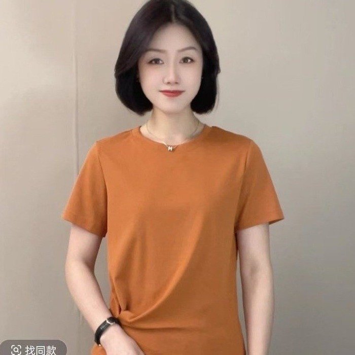 《鑫宇》夏季气质纯色短袖T恤圆领下摆掐褶设计不规则开叉显瘦上