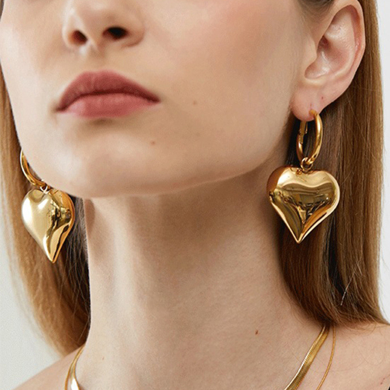 Metal texture big love earring female personality all-match earrings exaggerated temperament retro high-grade cold wind ear jewelry