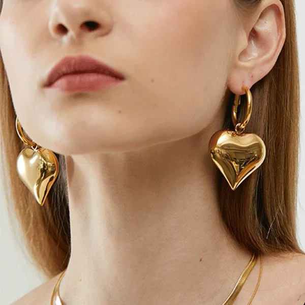 Metal texture big love earring female personality all-match earrings exaggerated temperament retro high-grade cold wind ear jewelry