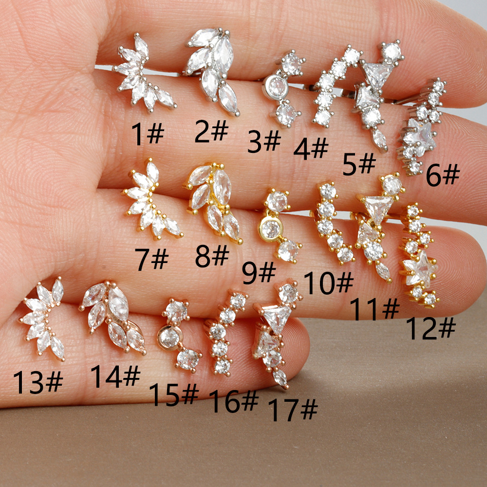 3g Weight Zircon Inlay Material Cartilage earrings Classification 1 Piece Quantity Daily Occasion Stainless Steel Material Geometric Pattern Women's Gender Plating, Inlay Design Simple Style Style 1 Piece Simple Style Geometric Plating Inlay Stainless Steel Zircon Cartilage Earrings 2