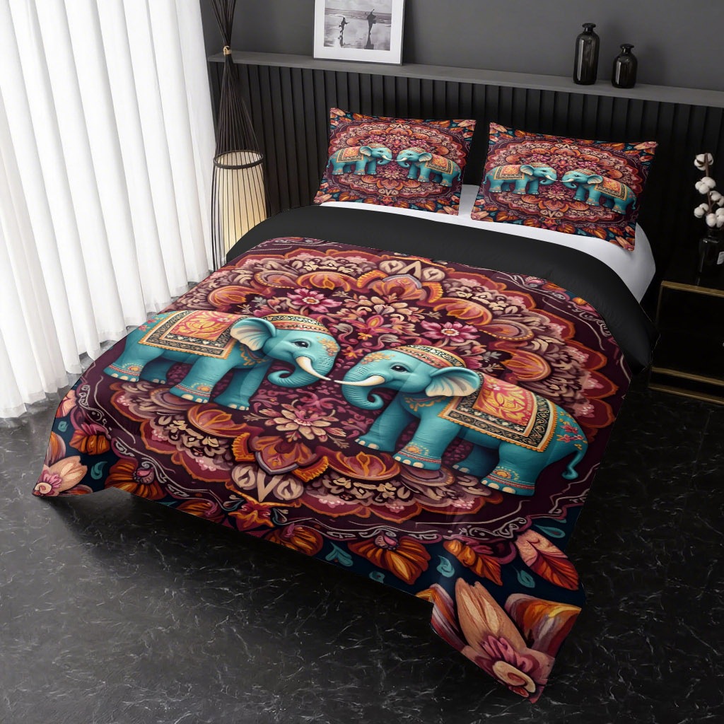 TEMU / JIT mango elefante impresión digital 3D 180gms colcha colcha ajuste de almohada para diseñar