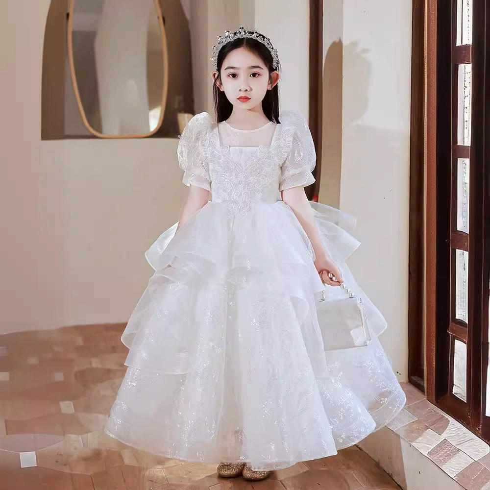 Детское платье, платье принцессы, платье для девочек, платье для выступлений на день рождения, маленькое платье с цветочным узором для девочек, модное и милое платье для фортепиано