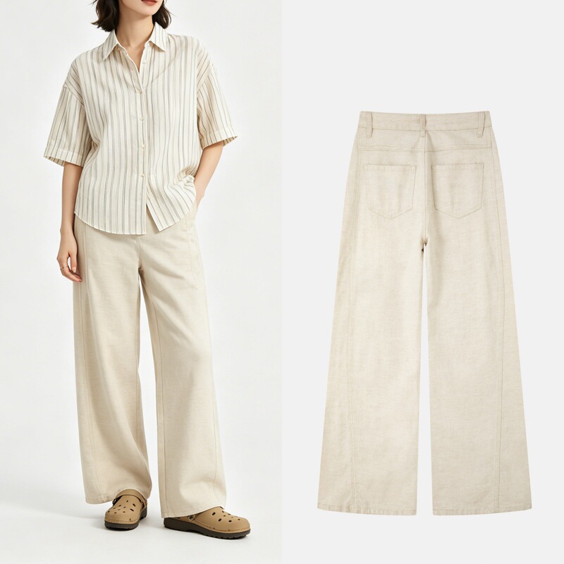 Off-white Tencel linen loose straight-leg jeans for women 2026 high-waisted breathable casual low-elasticity wide-leg pants Off-white Tencel linen loose straight-leg jeans for women 2026 high-waisted breathable casual low-elasticity wide-leg pants