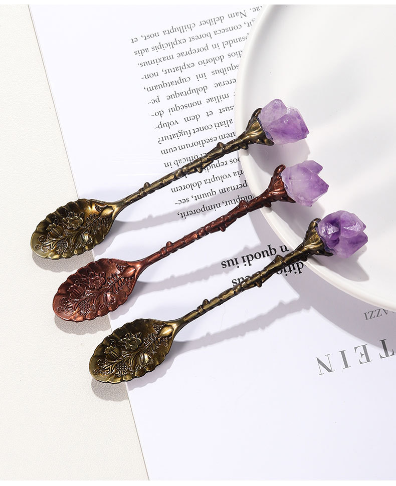 Natural Amethyst Flower Decor Copper Creative Long Handle Spoon display picture 1