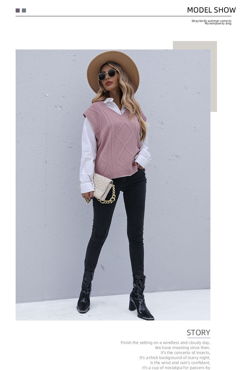 Early Autumn Fashion Women's Sleeveless Twist Solid Color Knitted Vest_voghion.com