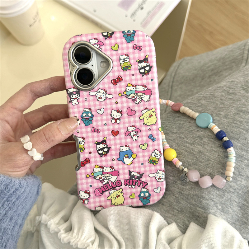 Gato kt a cuadros azul coreano de nicho para Apple 15pro/16pro Fun 14 Bowknot 13p girl