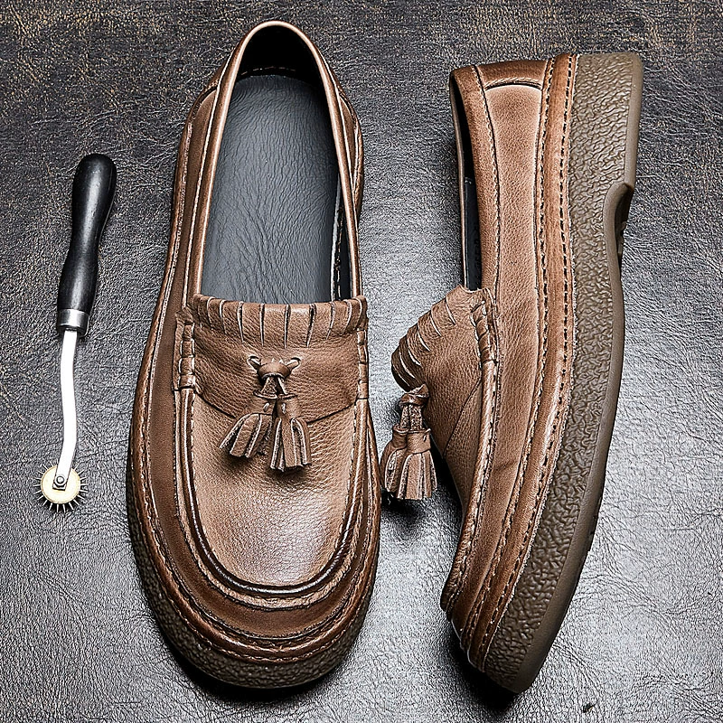 Ретро модная мужская обувь с кисточками ручной работы первый слой кожи кожаная повседневная обувь без шнуровки British Love Shoes