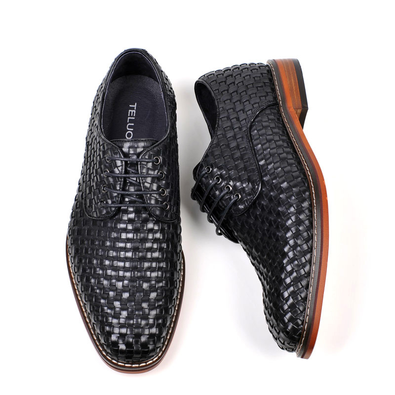 ShoeVault Frühling und Herbst Britische Business-Formelle Handarbeit Gewebte Casual Echtes Leder Schnürung Atmungsaktive Derby Hochzeitsschuhe_voghion.com