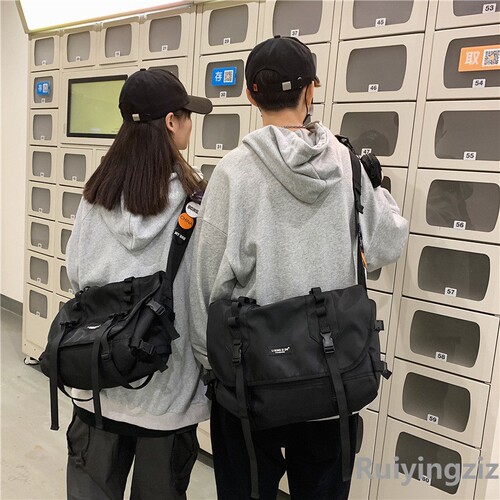 Functional-style crossbody bag for men, Japanese-style trendy brand student backpack with large capacity, women's Instagram-inspired utility bag, and couple-friendly single-shoulder bag