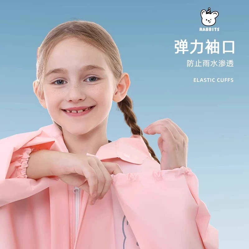 Long explosion-proof raincoat for boys, retroreflective cartoon backpack with zipper, for teenagers, increased thickness