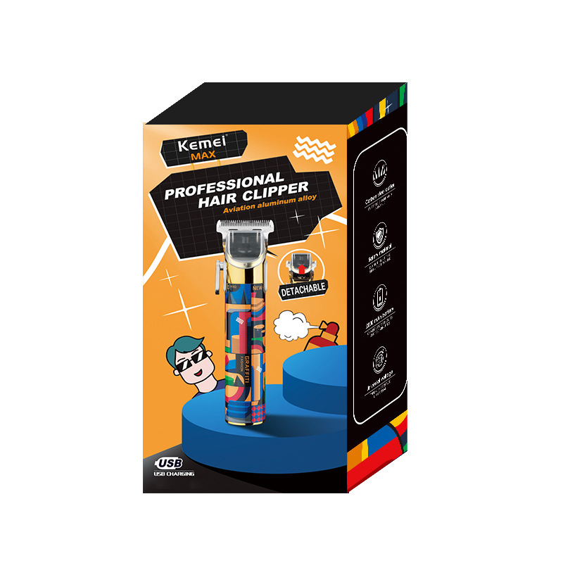 Kemei cortadora de cabello eléctrica KM-MAX5087 graffiti transparente LED digital USB recargable cortadora de cabello