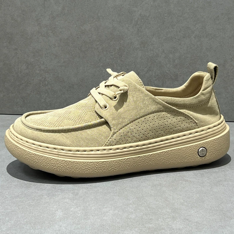 2025 новые летние мужские туфли из ледяного шелка, легкие повседневные туфли на толстой подошве с широким носком, дышащие слипоны из холста для ленивых