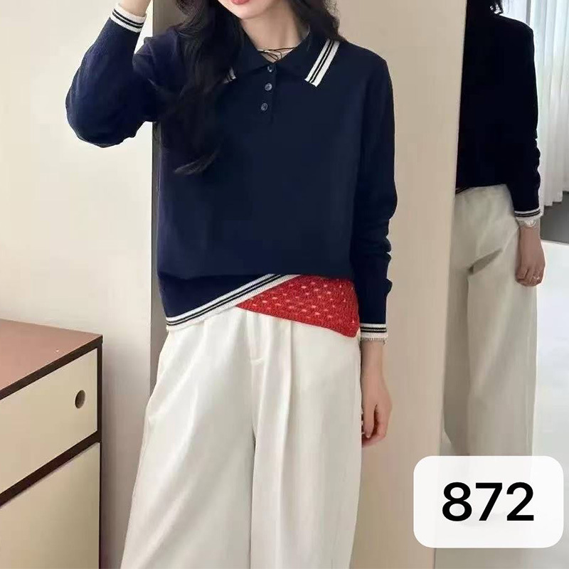 韩版宽松显瘦百搭翻领POLO毛织衫长袖毛衣打底上衣女装工厂针织衫|undefined