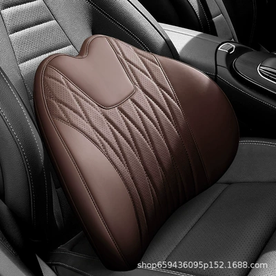 Headrest | Support Cushion - coffee-brown-lumbar-support-included-genuine-leather-style-c-quilted-upgrade-3d-full-support