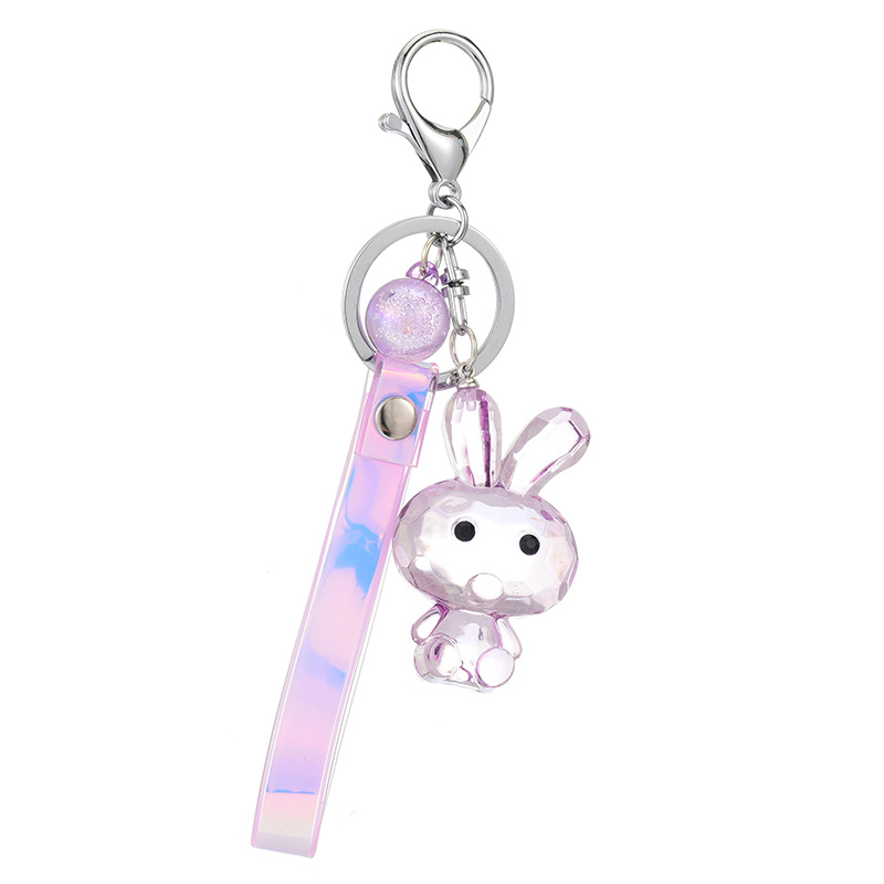Acrylic Polygon Cut Crystal Glass Rabbit Keychain Creative Leather Rope Accessories Student Schoolbag Decorations display picture 8