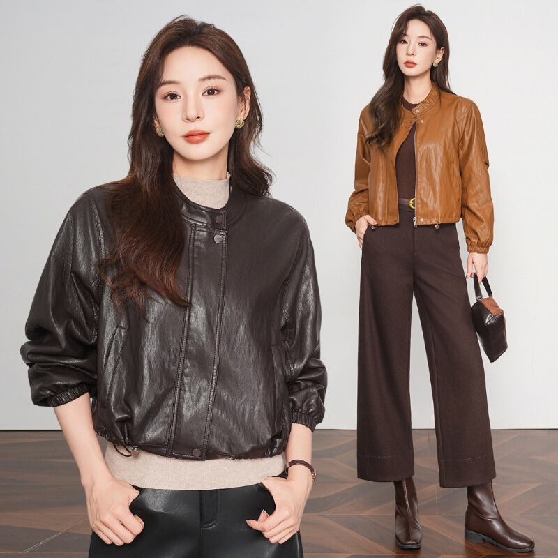 Haining Genuine Leather Jacket Women's Short Loose High-End Small Large Size Casual Goatskin Jacket Top Haining Genuine Leather Jacket Women's Short Loose High-End Small Large Size Casual Goatskin Jacket Top