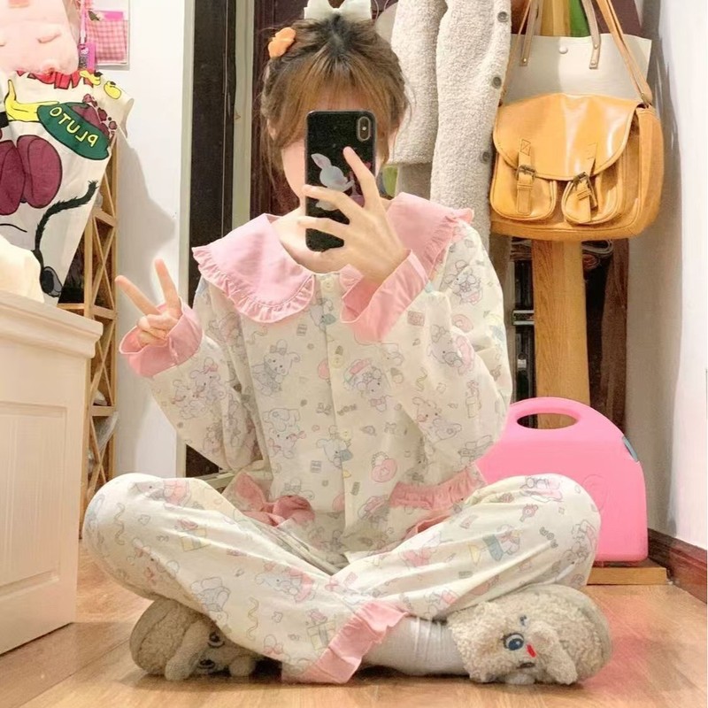 日系可爱小兔娃娃领短袖睡衣女夏季新款软妹甜美学生宿舍家居服|undefined