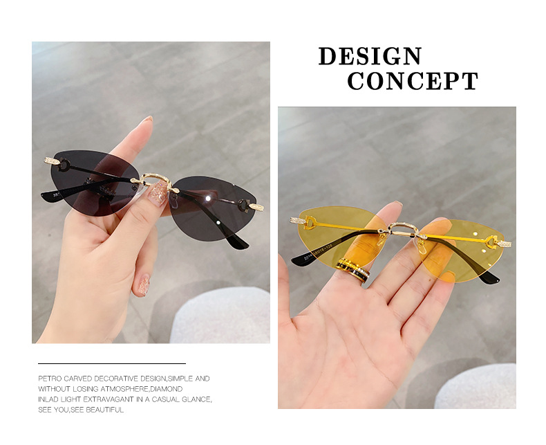 41g Weight Frameless Glasses Structure Sunglasses Classification Ac, UV400 Protection Lens Material Cat Eye Glasses Style Holiday, Outdoor Occasion Solid Color Pattern All Seasons Season Unisex Gender Casual Style Casual Solid Color Ac UV400 Protection Cat Eye Frameless Women's Sunglasses 1