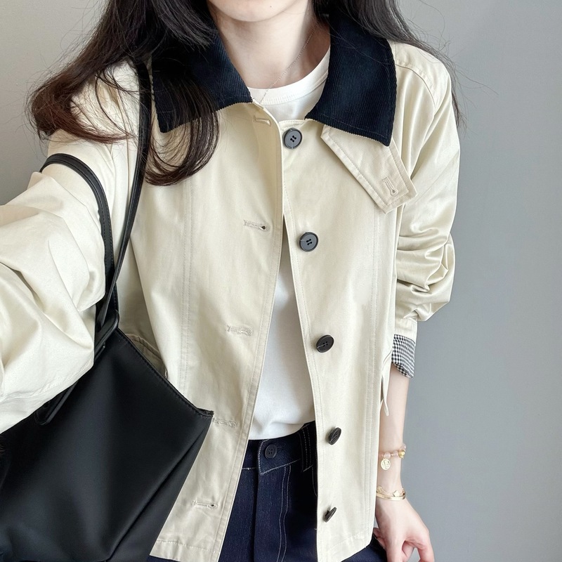 禾家2025早秋新款女装 巴恩风短款外套休闲翻领夹克风衣女G081803|undefined