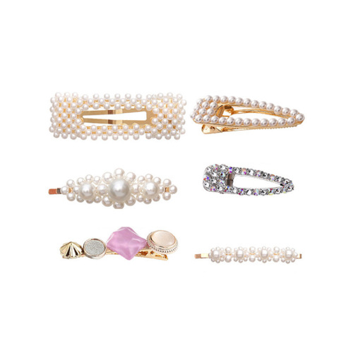 ins Internet celebrity pearl hairpin rhinestone one-word clip bangs side bb clip hair accessories wholesale korean metal hairpin women