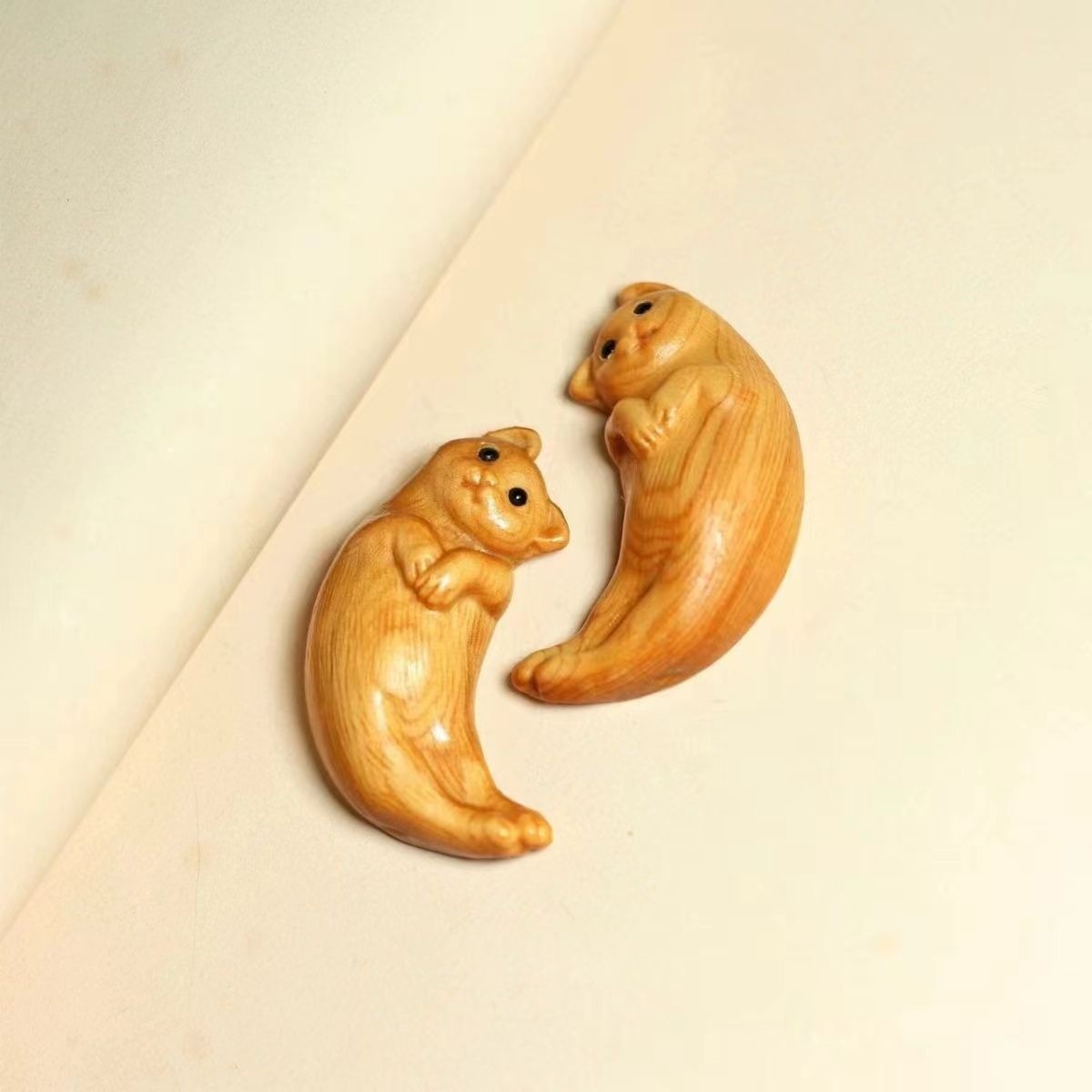 太行崖柏木雕创意可爱猫咪对牌情侣配饰挂件钥匙扣圣杯工艺品礼物