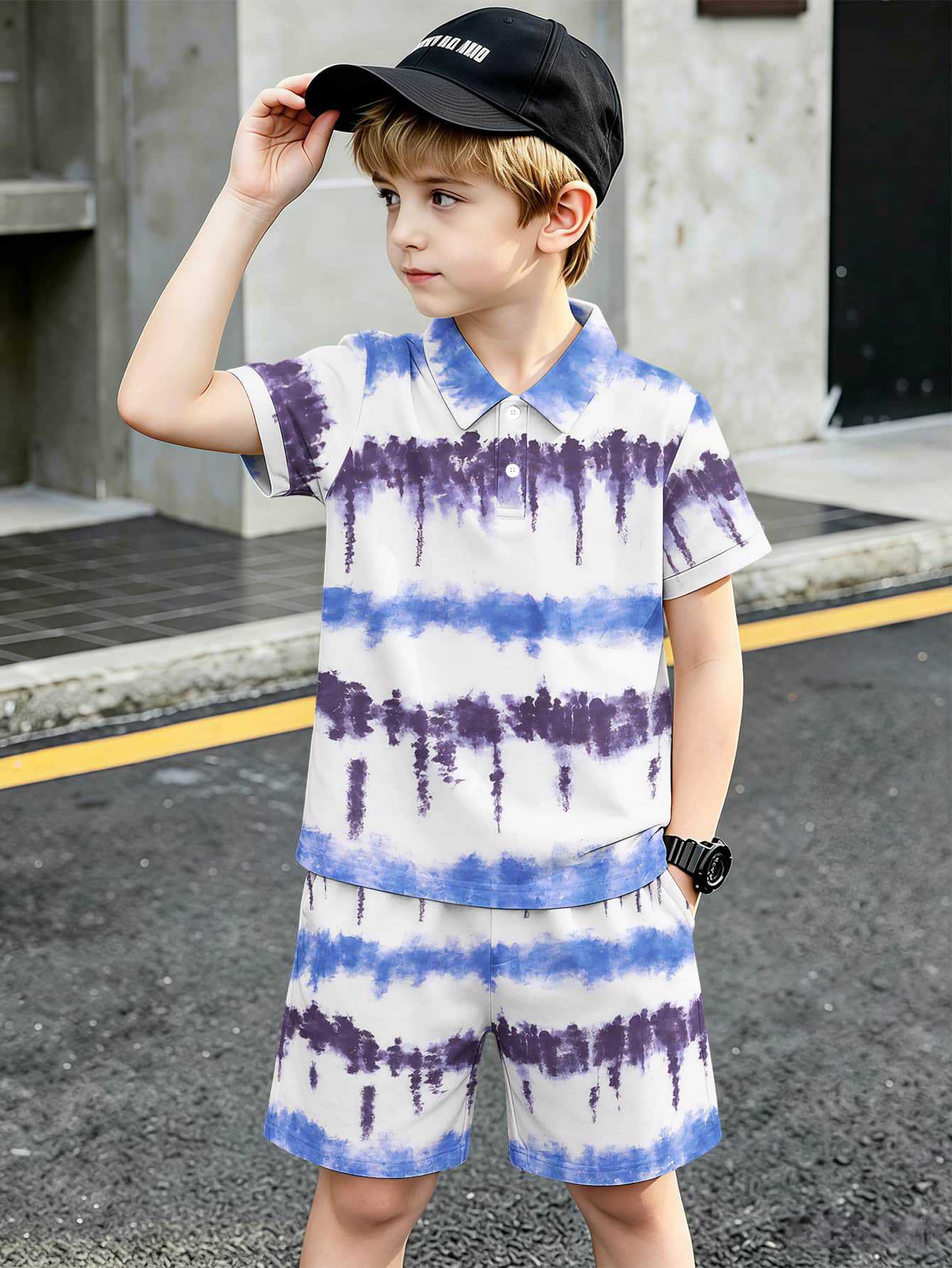 Conjunto de polo e calções para menino com estampado 3d_voghion.com