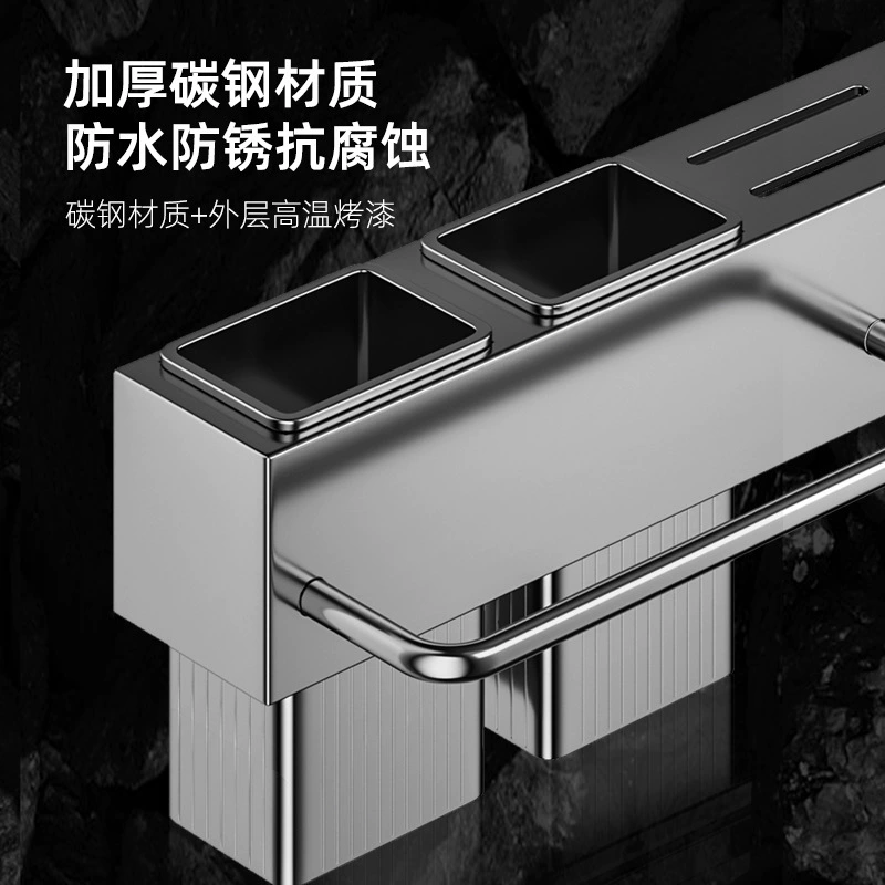 Wall-mounted kitchen storage rack, multi-function utensil holder with hooks and knife slots, 50 cm no-drill