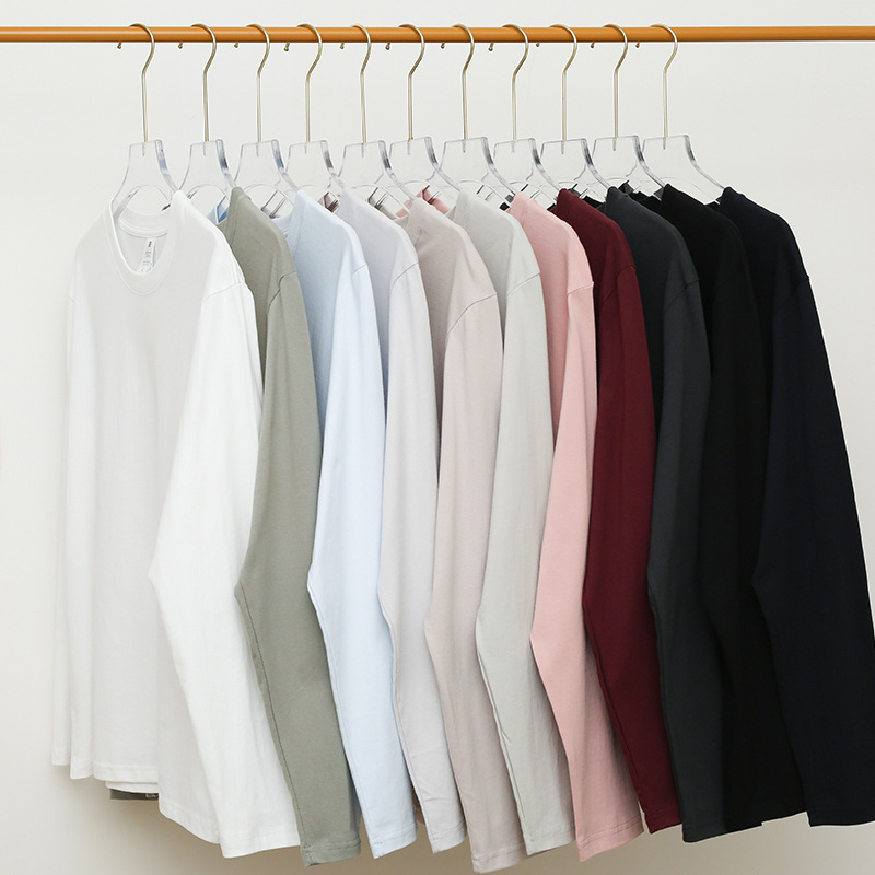 Pure Cotton Long-Sleeved Men's T-Shirt Ready for Sale in Spring and Autum Round Neck Casual Pure Color Trendyy Sweatshirt Bottoming Shirt